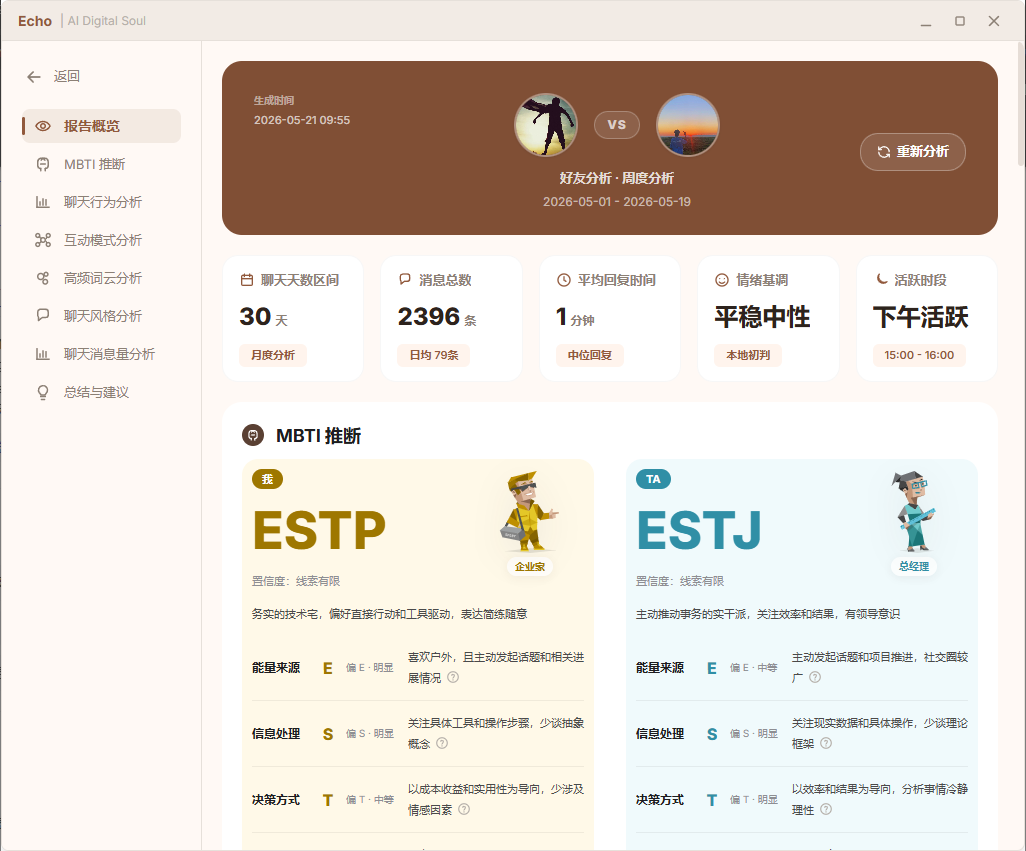 MyEcho 聊天分析页面截图